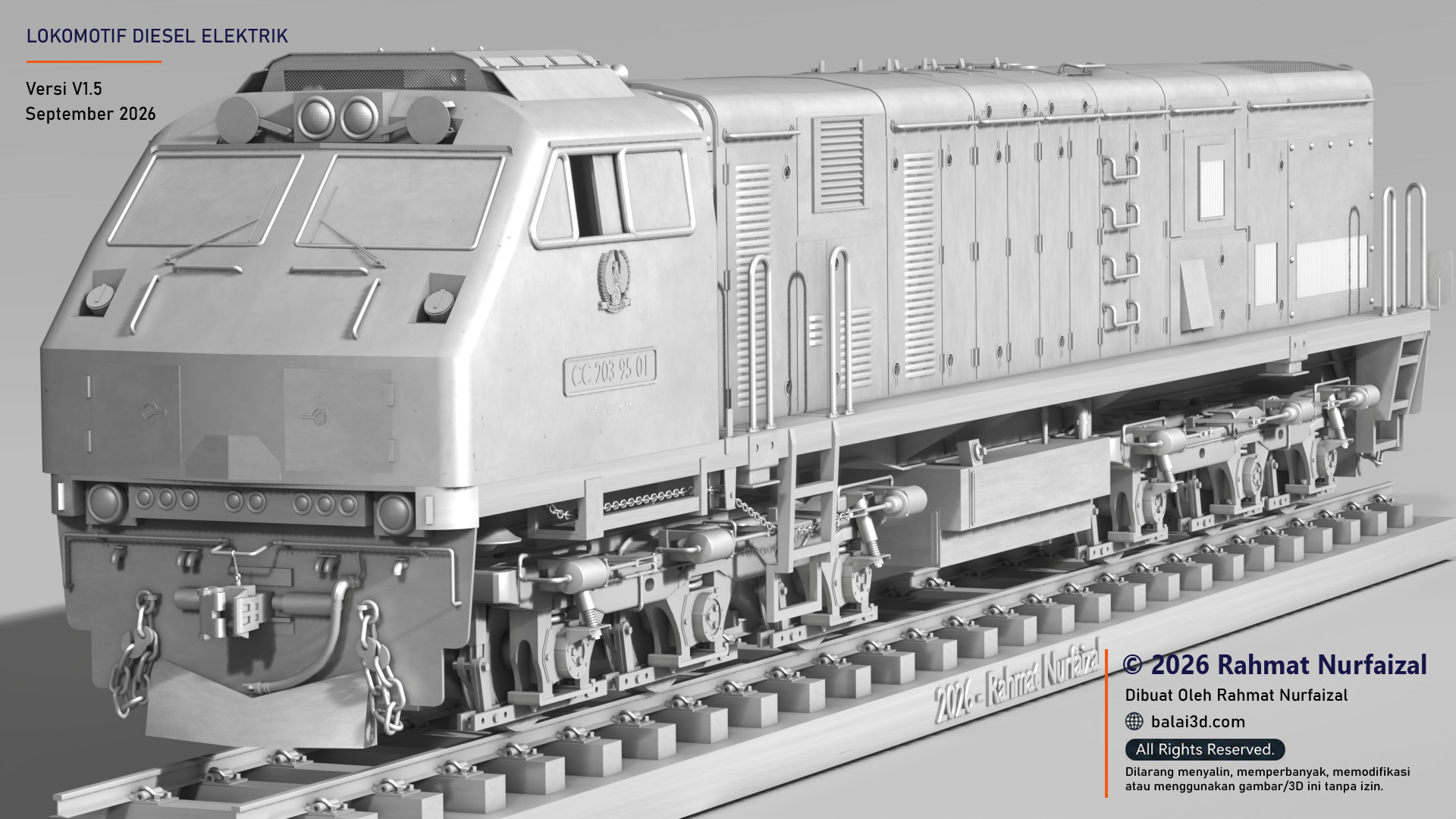Model 3D Lokomotif CC 203 (Mesh Only - Non Texture)